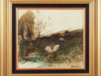 Vente aux enchères François Auguste RAVIER.  "paysage" Toile marouflée sur panneau d'isor