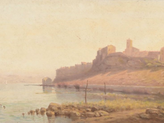 Vente aux enchères A. RIVAL.  "L'étang de Bages" Huile sur toile, signée en bas à gauche 