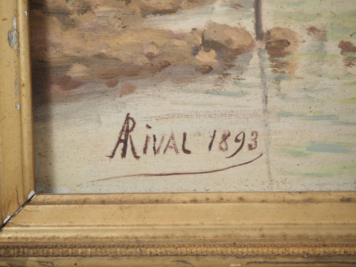 A. RIVAL.  "L'étang de Bages" Huile sur toile, signée en bas à gauche 
