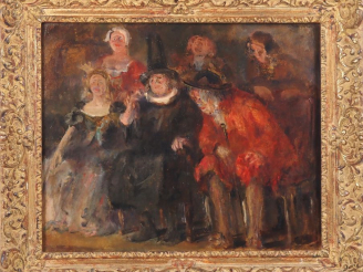 Vente aux enchères E. SCHNEIDER.  "les acteurs de Molière" Huile sur toile, signée en hau