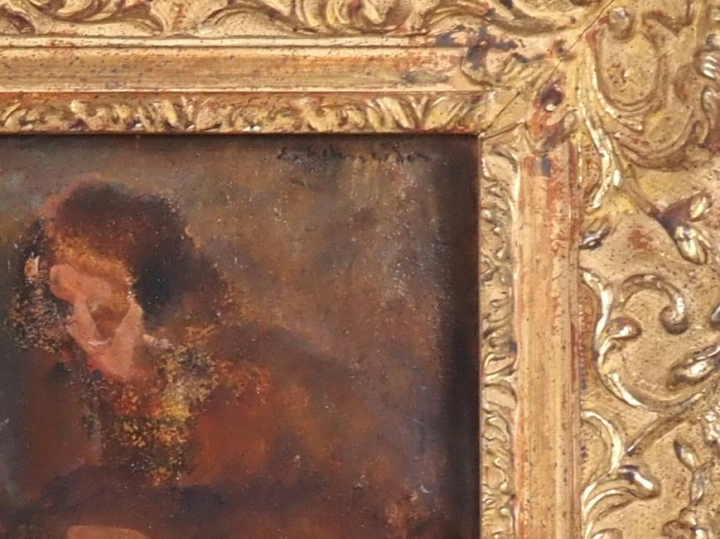 E. SCHNEIDER.  "les acteurs de Molière" Huile sur toile, signée en hau