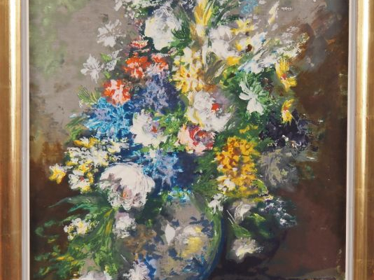 SINTI.  "bouquet de fleurs" Huile sur toile, signée en bas à droite Di