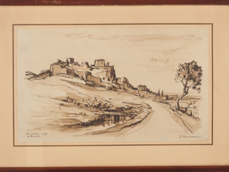 Vente aux enchères Jacques TRAVERSIER.  "En roussas, en Tricastin" Encre, signée en bas à