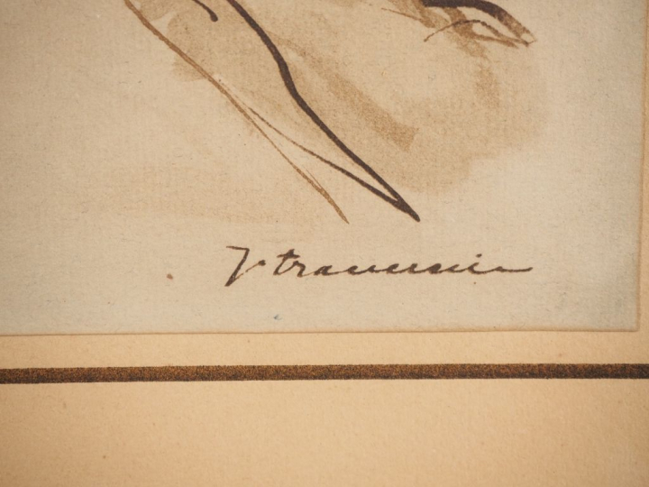 Jacques TRAVERSIER.  "En roussas, en Tricastin" Encre, signée en bas à