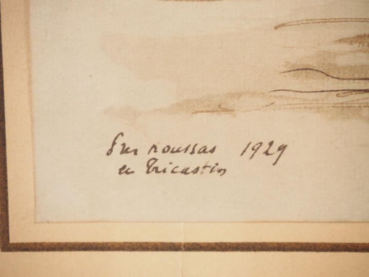 Jacques TRAVERSIER.  "En roussas, en Tricastin" Encre, signée en bas à