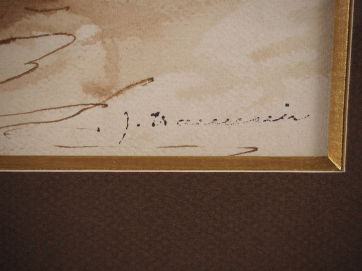 Jacques TRAVERSIER.  "la cueillette" Encre, signée en bas à droite  Di