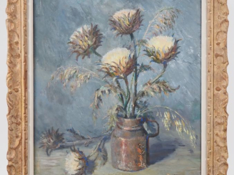 Vente aux enchères VITAR.  "Bouquet de chardons"  Huile sur toile, signée en bas à droite
