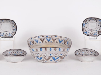 Vente aux enchères A. MAUNIER.  Service à crème en céramique polychrome de Vallauris : un