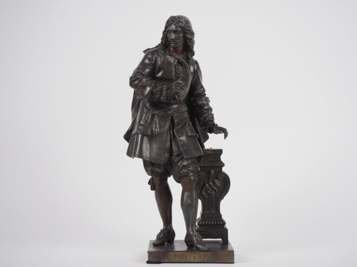 BOURET.  "Molière" Sujet en régule. H. 42,5 cm