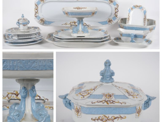 Vente aux enchères Grand service de table en faience fine de Lonchamps, décor polychrome 