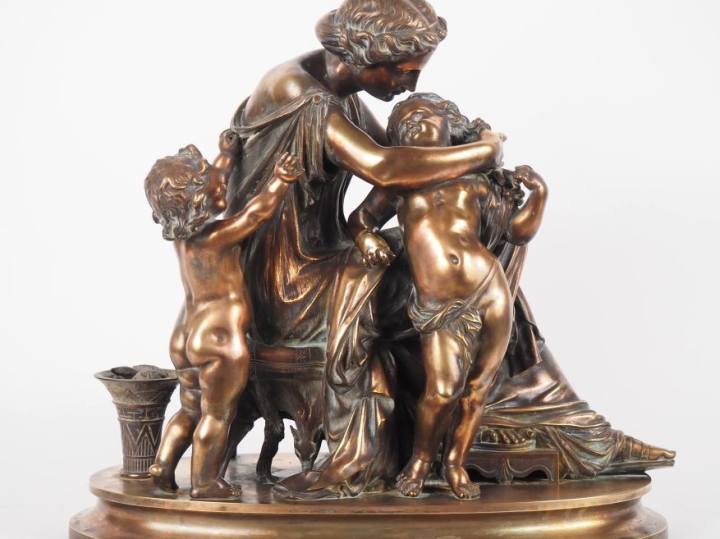 Eugène AIZELIN.  "Mère à l'antique et ses enfants" Grand groupe en bro