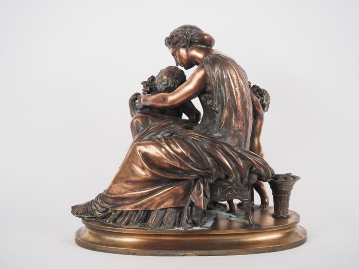 Eugène AIZELIN.  "Mère à l'antique et ses enfants" Grand groupe en bro