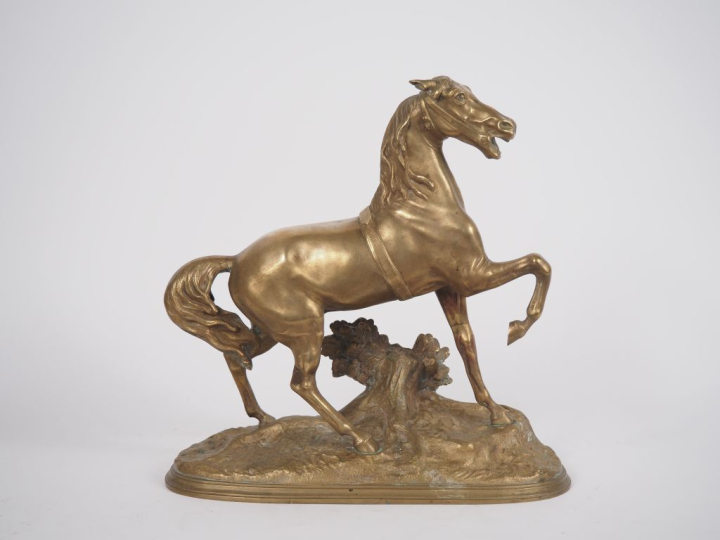 Sculpture XIXème en bronze.  "Etalon" Dim. 34 x 32 cm Porte la dédicac
