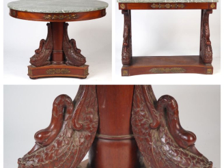 Vente aux enchères Console et grand guéridon de style Empire en acajou et placage d'acajo
