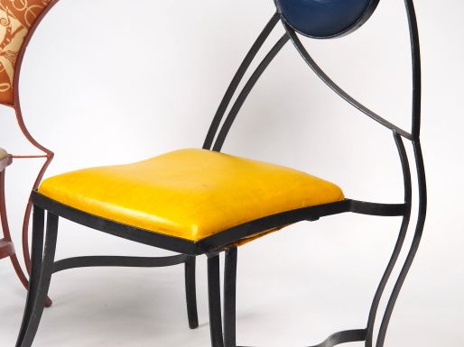 Cyrille VARET. Chaise "romance" et chaise "Basic" en fer laqué, garnit