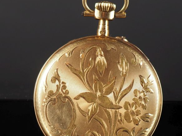 Montre de gousset en or jaune 750.  Cadran à chiffres romains pour les