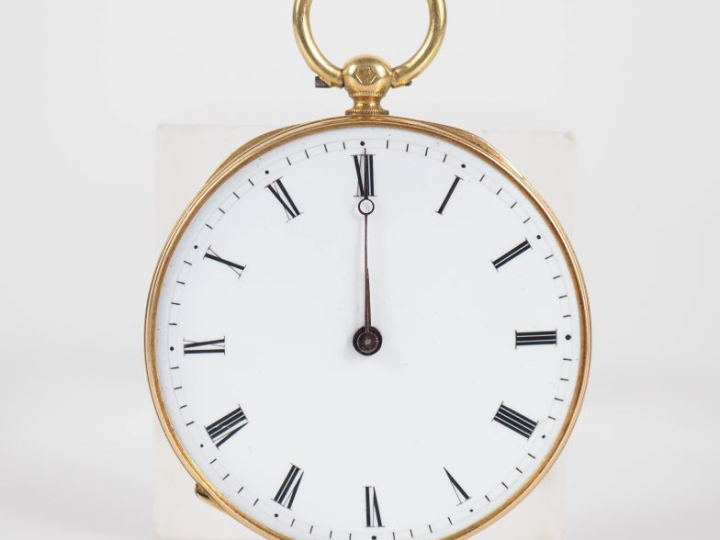 Montre de gousset en or jaune 750.  Cadran à chiffres romains pour les