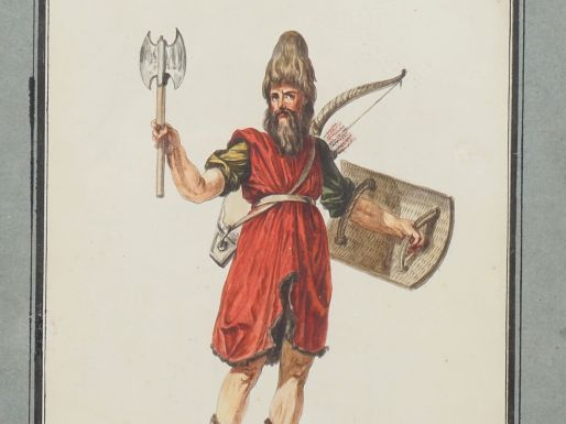 Paire d'aquarelles, "Soldats d'Alexandre", légendées. Dim. 36 x 26 cm.