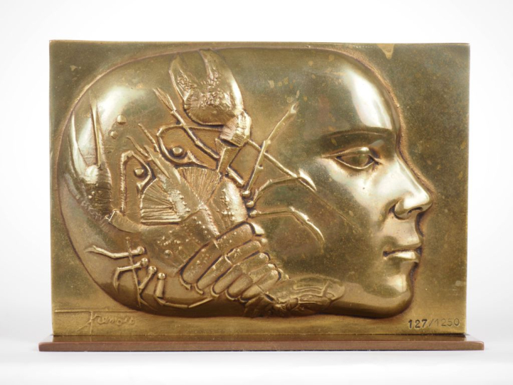 Pierre-Yves TREMOIS. "Profil". Plaque en bronze signée en bas à gauche