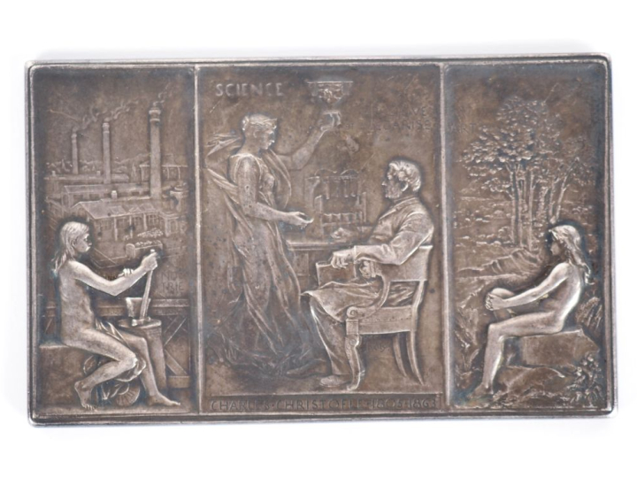 ROTY. Plaque en bronze argenté en hommage à Charles Christofle. Dim. 6