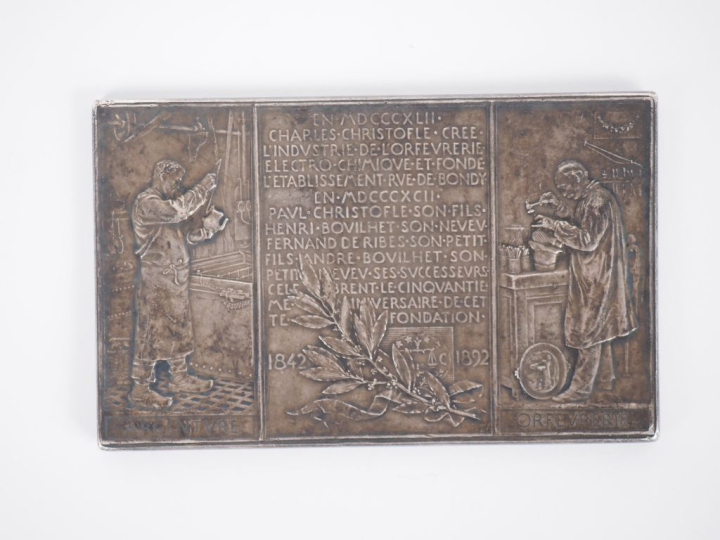 ROTY. Plaque en bronze argenté en hommage à Charles Christofle. Dim. 6