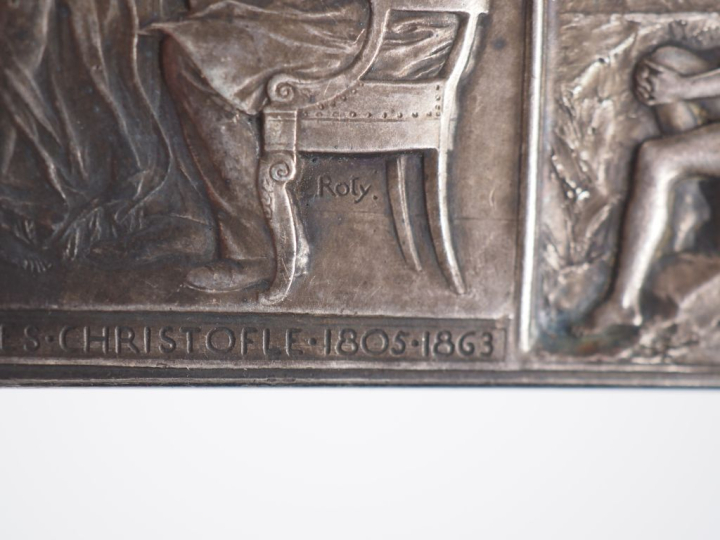 ROTY. Plaque en bronze argenté en hommage à Charles Christofle. Dim. 6