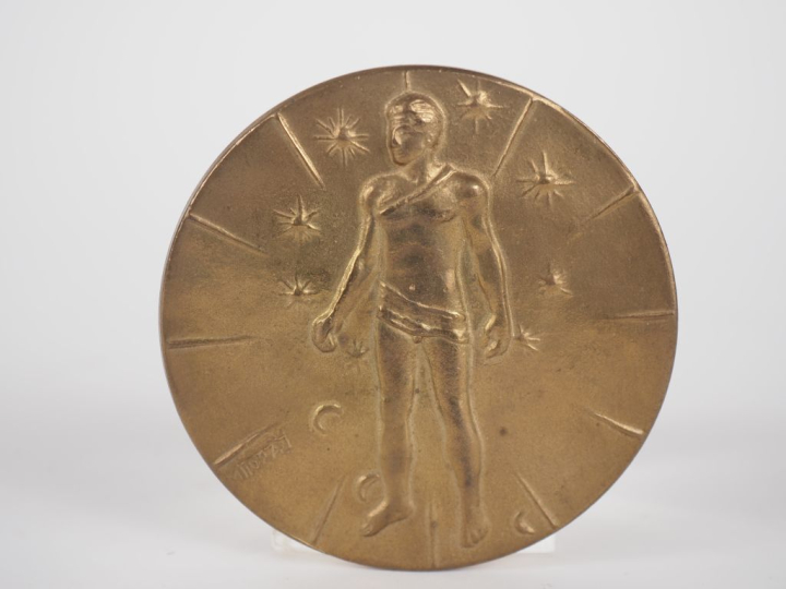 MITORAJ. Médaille en bronze doré signée et numérotée 202/500. Diam. 9 