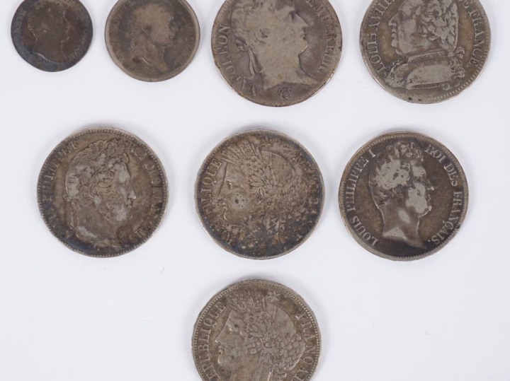 Ensemble de pièces :  - Pièce 1 franc de l'An 12 A Paris en argent 900
