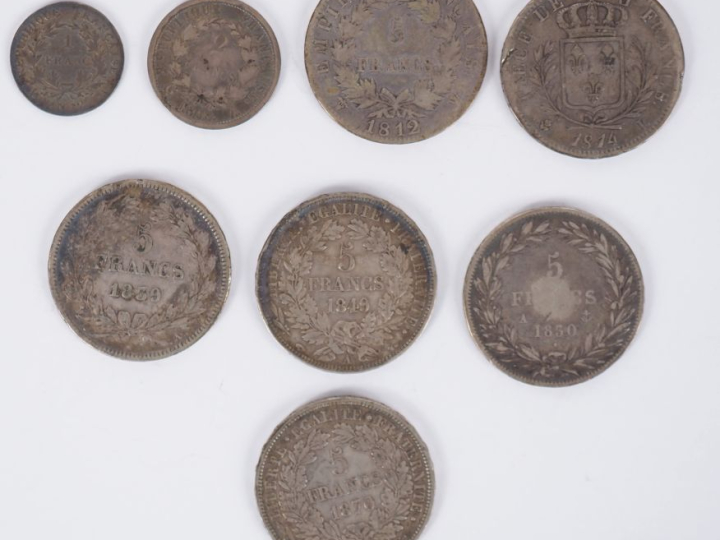 Ensemble de pièces :  - Pièce 1 franc de l'An 12 A Paris en argent 900