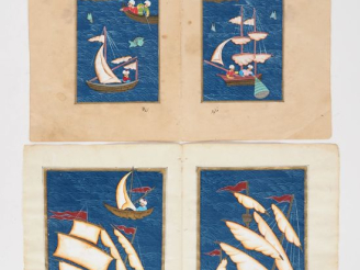Vente aux enchères [PERSE]. MANUSCRIT PERSAN orné de 4 MINIATURES. Deux feuillets double 