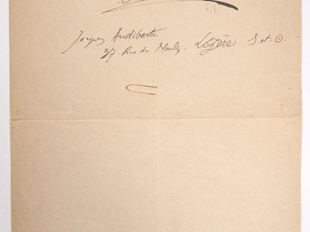 AUDIBERTI (J.). LETTRE AUTOGRAPHE signée « Audiberti ». 1 page 1/3 sur