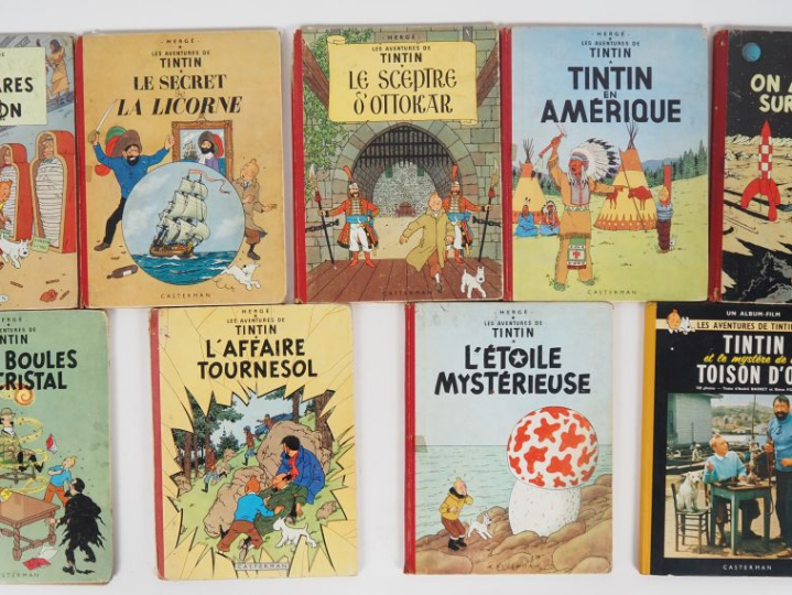 HERGE. "TINTIN".  19 volumes dont 18 avec le dos toilé. (Etat d'usage 