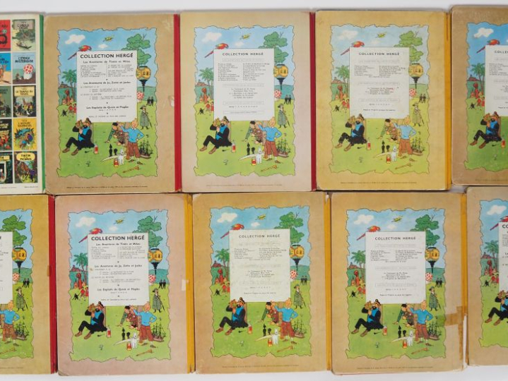 HERGE. "TINTIN".  19 volumes dont 18 avec le dos toilé. (Etat d'usage 