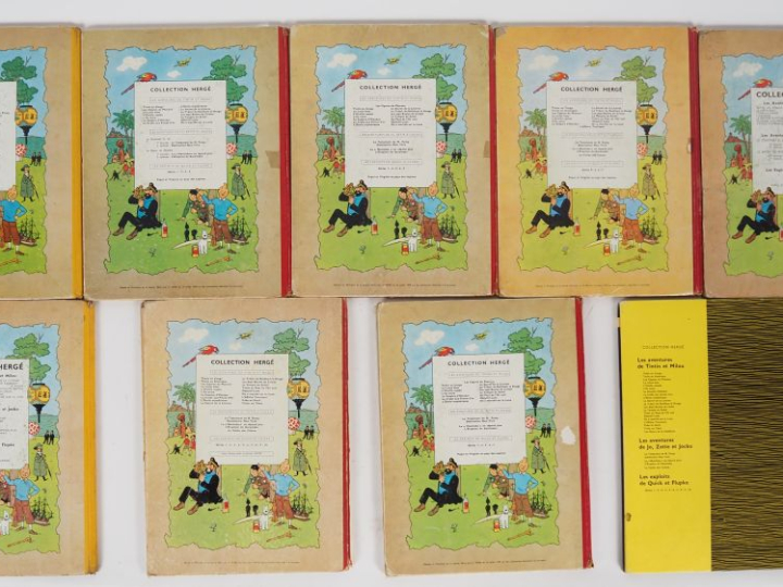 HERGE. "TINTIN".  19 volumes dont 18 avec le dos toilé. (Etat d'usage 