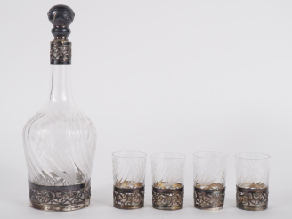 Vente aux enchères Service à liqueur de style Art Nouveau en argent 925, poinçon Minerve,
