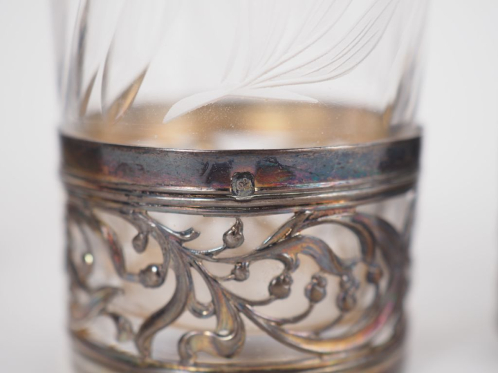 Service à liqueur de style Art Nouveau en argent 925, poinçon Minerve,