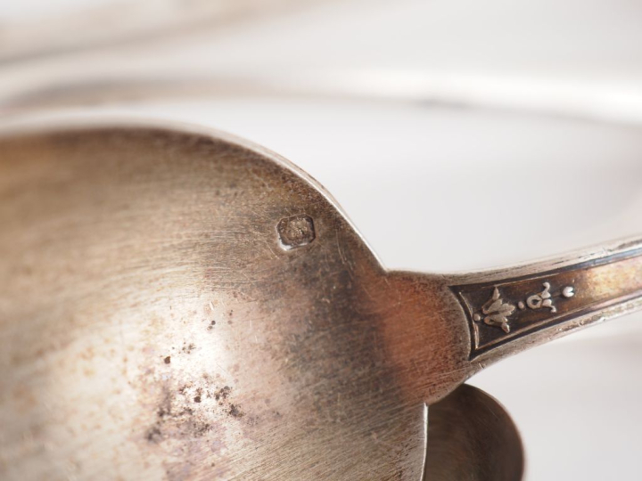 Cuillère à ragout en argent 925, modèle uniplat poinçon au premier coq