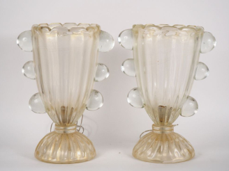 Vente aux enchères Paire de lampes en verre de Murano, translucide et pailleté d'or en fo