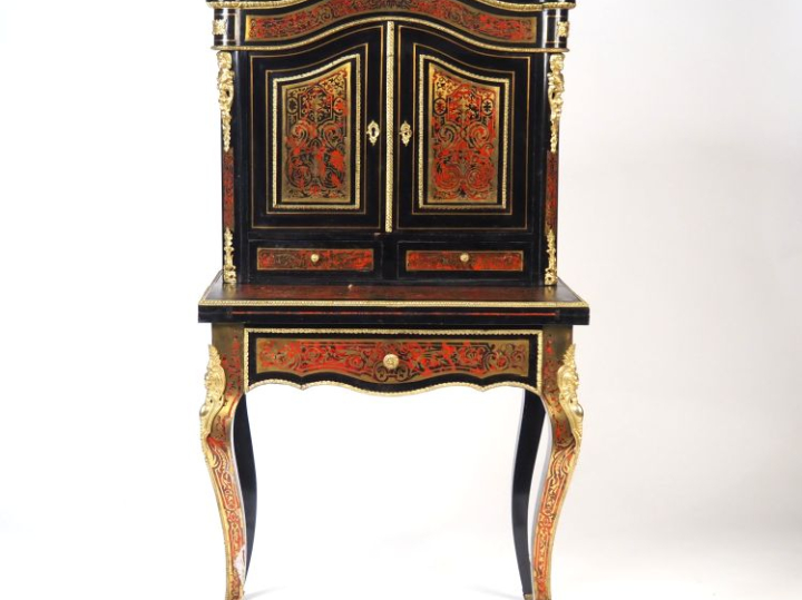 Secrétaire bonheur du jour Napolon III en marqueterie Boulle, ouvrant 