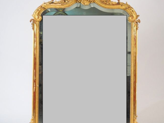 Glace de cheminée Napoléon III de style Rocaille, glace biseautée, cad