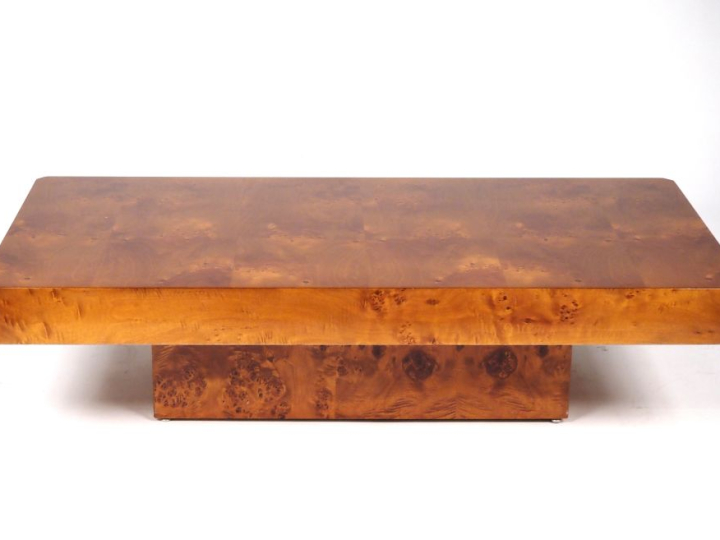 Table basse de salon en loupe. Dim. 30 x 120 x 59 cm