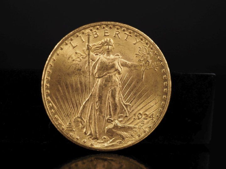 Pièce de 20 dollars or, 1924. FRAIS ACHETEURS 10% HT.