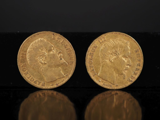Vente aux enchères Deux pièces de 20 Francs or, 1858-A et 1858-BB. FRAIS ACHETEURS 10% HT