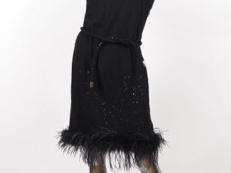 Vente aux enchères CLASS Roberto CAVALLI Robe sans manche en viscose à sequins et plumes.