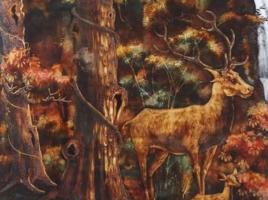 Vietnam, travail moderne,  Panneau vertical en laque représentant un c