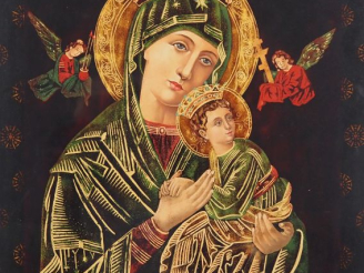 Vente aux enchères Vietnam, travail moderne,  Panneau en laque, représentant une vierge à