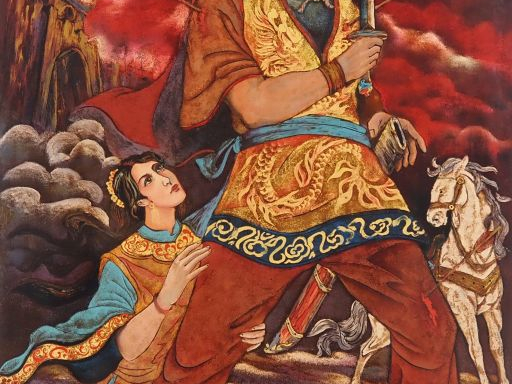 Vietnam, travail moderne, Deux panneaux en laque, représentant un guer