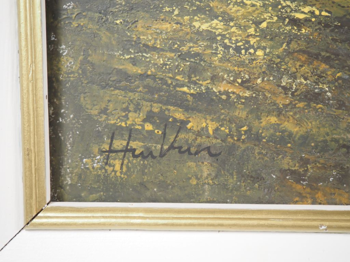 Vietnam, XXe siècle, Huile sur toile représentant des embarcations tra