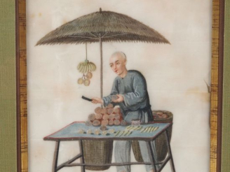 Vente aux enchères Canton, fin XIXe siècle, Trois gouaches sur papier de riz représentant