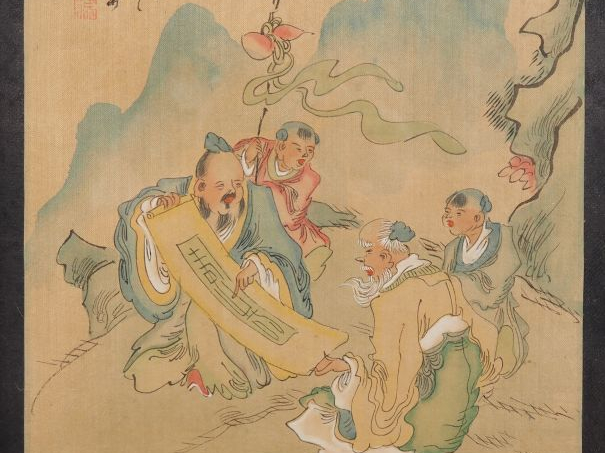 Chine, XXe siècle,  Trois encres et couleurs sur tissu, représentant u